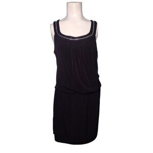 White House Black Market Beaded Blouson Tank Dress Size S Black Silver Slinky